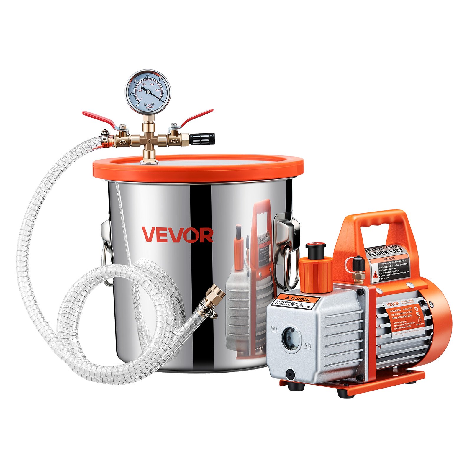 Main product image of 3.5 CFM Single Stage Vacuum Pump, 3 Gallon Stainless Steel Degassing Chamber Kit