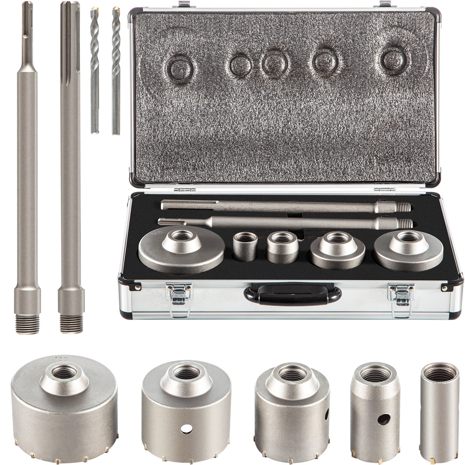 Concrete Hole Saw Kit, 1-2/11', 1-3/5', 2-9/16', 3-5/32', 3-15/16' Drill Bit Set SDS Plus & SDS MAX Shank Wall Hole Cutter W/a 4-1/3' Connecting Rod For Concrete, Cement, Stone Wall, Masonry