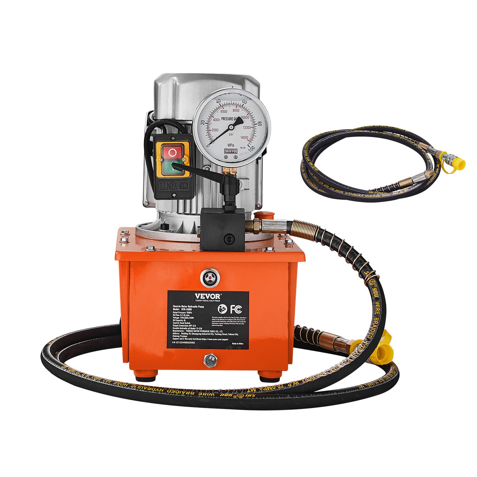 Electric Hydraulic Pump, 10000 PSI 750W 110V, 488 In³/8L Capacity, Single Acting Manual Valve, Electric Driven Hydraulic Pump Power Pack Unit With Lever Switch For Punching/Bending/Jack Machines
