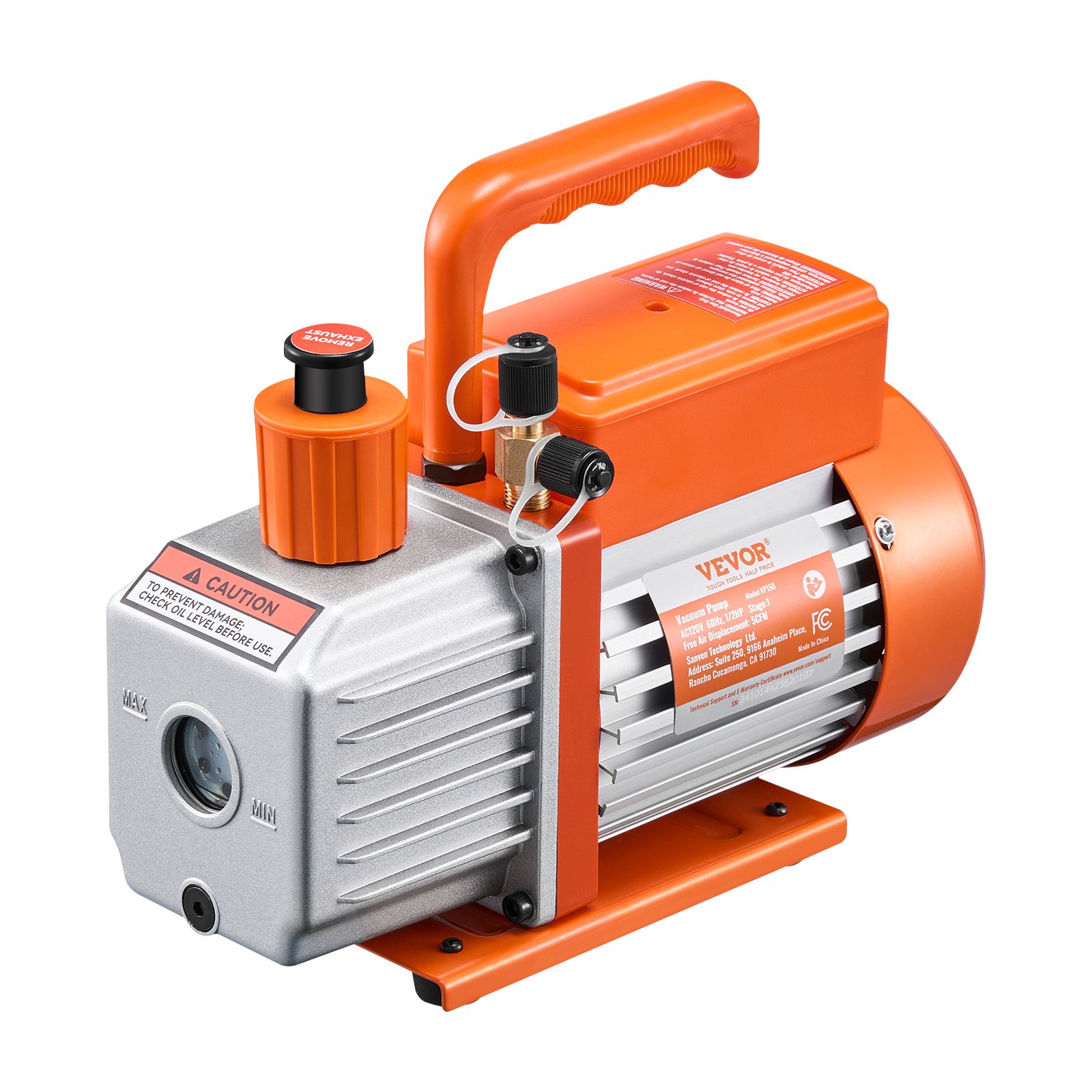 Vacuum Pump 5 CFM HVAC Single Stage Rotary Vane Vacuum Pump Oil Included