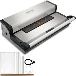 Vacuum Sealer, 95Kpa 350W, Dual Pump/Seal, Dry/Moist, Auto/Manual, Cutter, Bags & Hose
