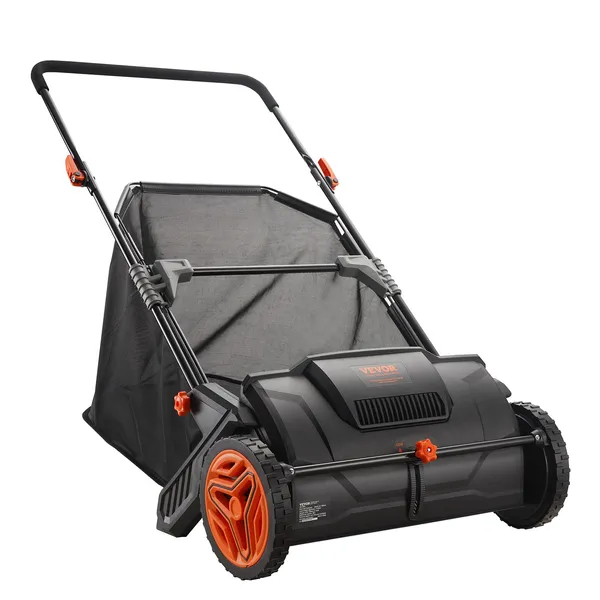 Push Lawn Sweeper, 21inch Leaf & Grass Collector, Strong Plastic Wheels & Heavy Duty Thickened Steel Durable To Use With Large Capacity 3.5 Cu. Ft. Mesh Collection Hopper Bag, 2 Spinning Brushes