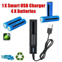 Rechargeable Li-Ion Button Top Batteries 3000mAh Multipurpose Battery 3.7V & USB Charger For Torch Laser