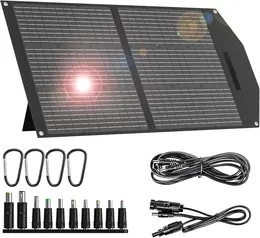 Portable Solar Panel  Watt Foldable Solar Panel Charger For Power Station, USB DC Devices 18V Output10 Connectors  High Efficiency IP68 Waterproof For Camping Outdoor RV Cloudy