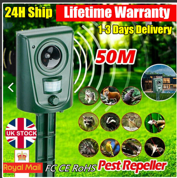Battery Ultrasonic Garden Deterrent Repeller Animal Bird Cat Scarer Pest Fox Dog