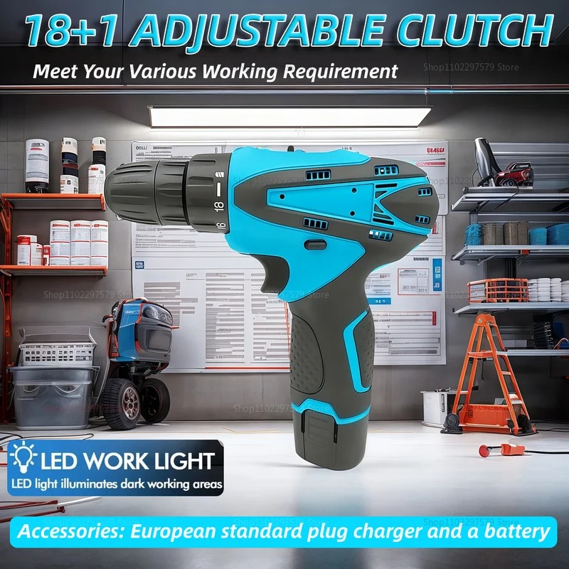 12V Cordless Impact Drill Driver Electric Power Tool With 32 Nm Of Torque A Compact, Practical Drill For Automotive Use And Home DIY Projects.
