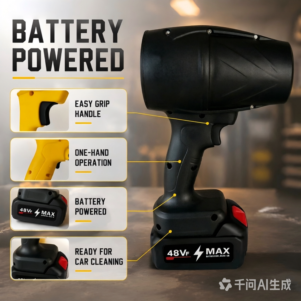 Portable High-Power Turbo Blower  1300mAh Cordless Jet Fan For Car Drying & Cleaning, Compact Travel-Friendly