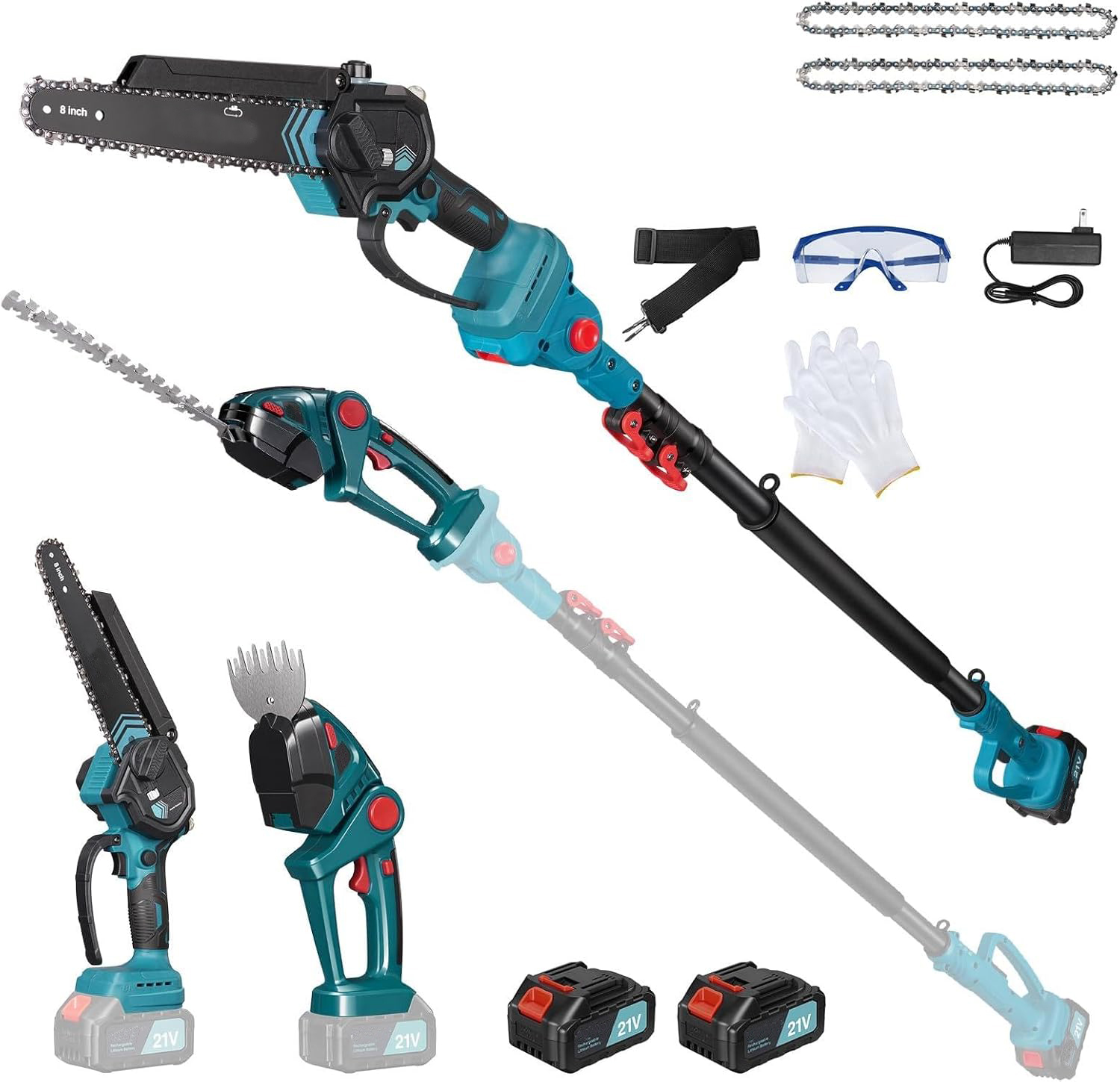 Pruner Battery Hedge Trimmer Electric 6 Inch Mini Chainsaw 3 In 1 Telescopic Hedge Trimmer Pruning Saw With 2 X 4.0Ah Battery