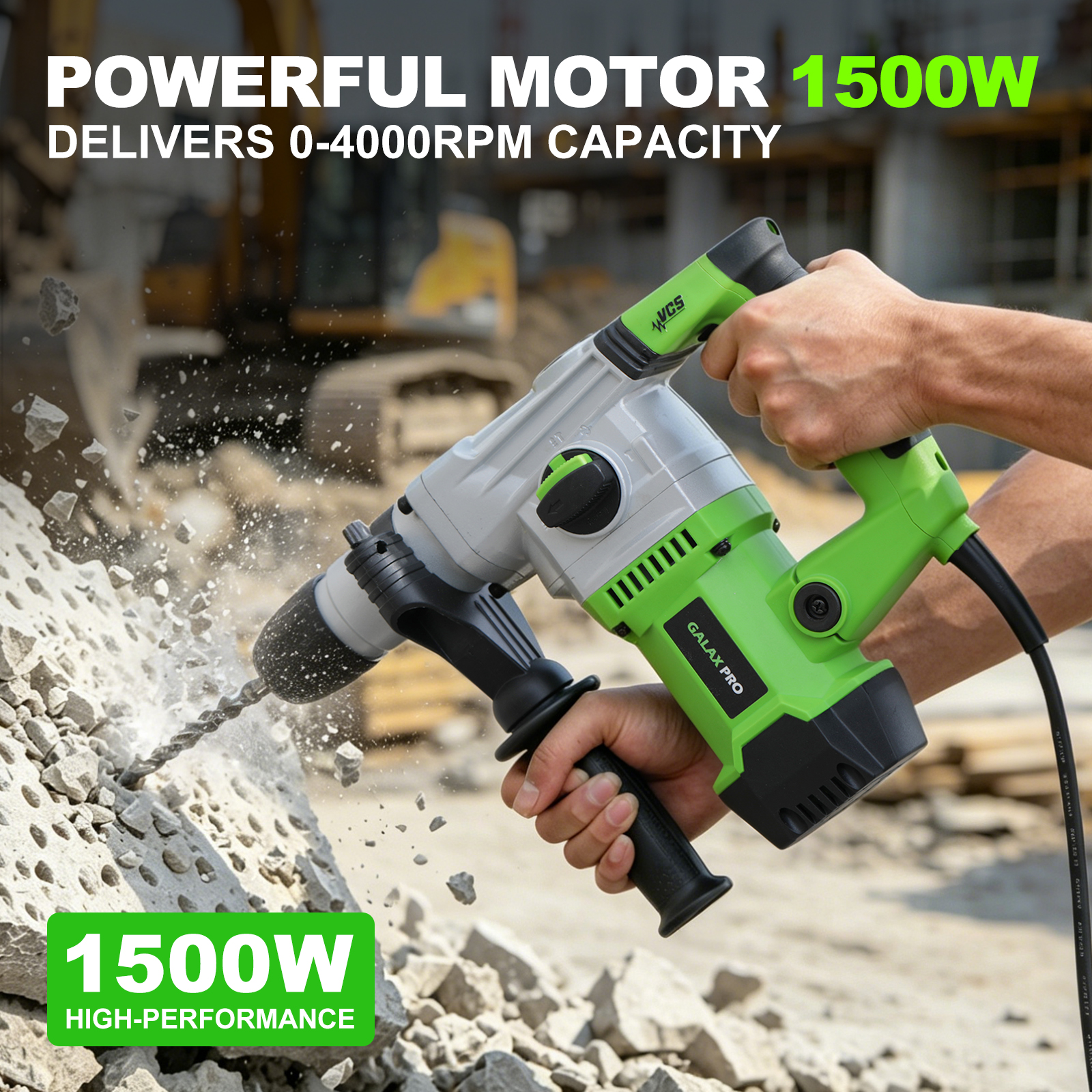 Main product image of GALAX PRO 1500W SDS Plus Rotary Hammer Drill, 4-Function, 4000 RPM
