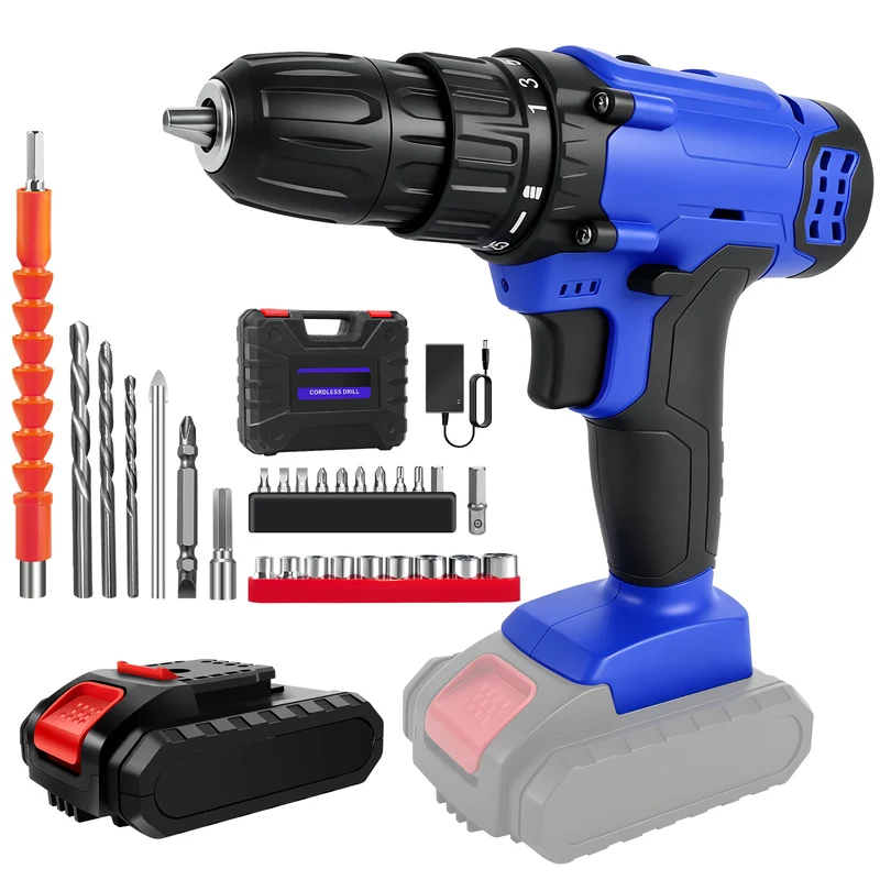 Main product image of 21V Cordless Drill Driver Kit, 26 Torque, 2 Speed, 29 Accessories
