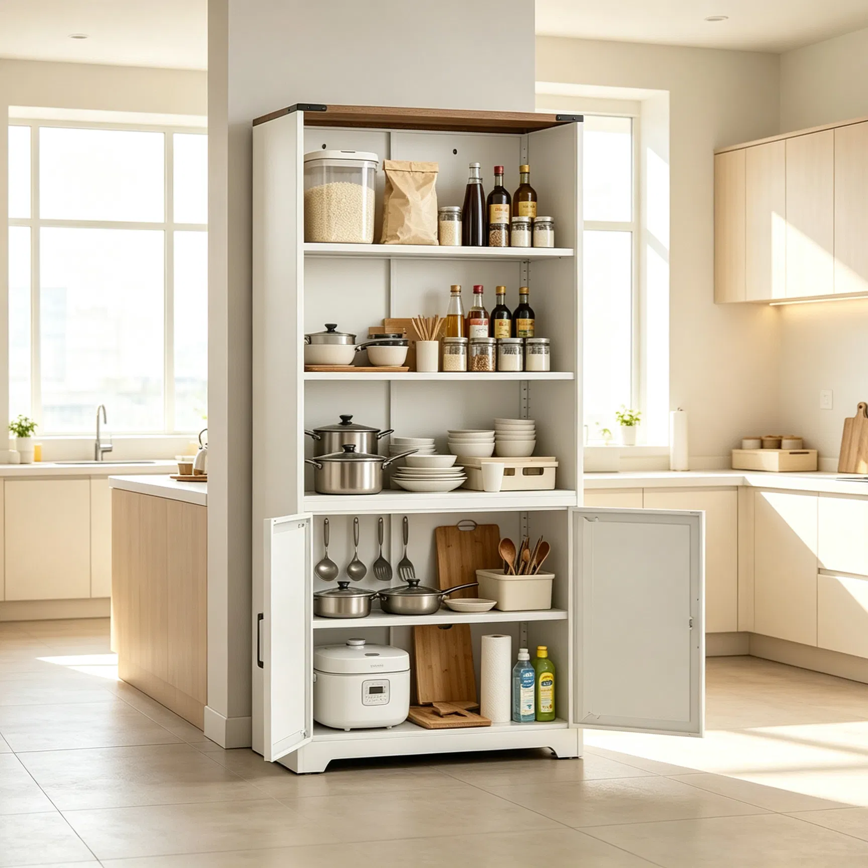 Main product image of 3-Tier Steel Barn Door Display Case, 69.7x31.5x15.4 in, Off-White