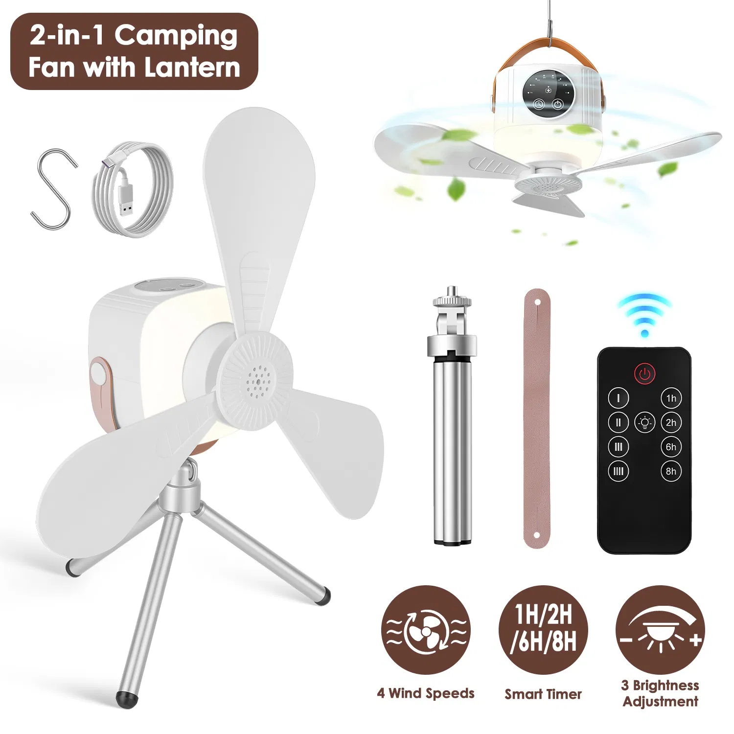 Main product image of Portable Fan Lantern Combo, Adjustable Wind/Light, Timer, Dual Control, Remote