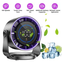 Product image of USB Table Fan, 100 Speed, LCD, Battery Indicator, 120° Tilt, Desktop/Wall Mount, 4000mAh