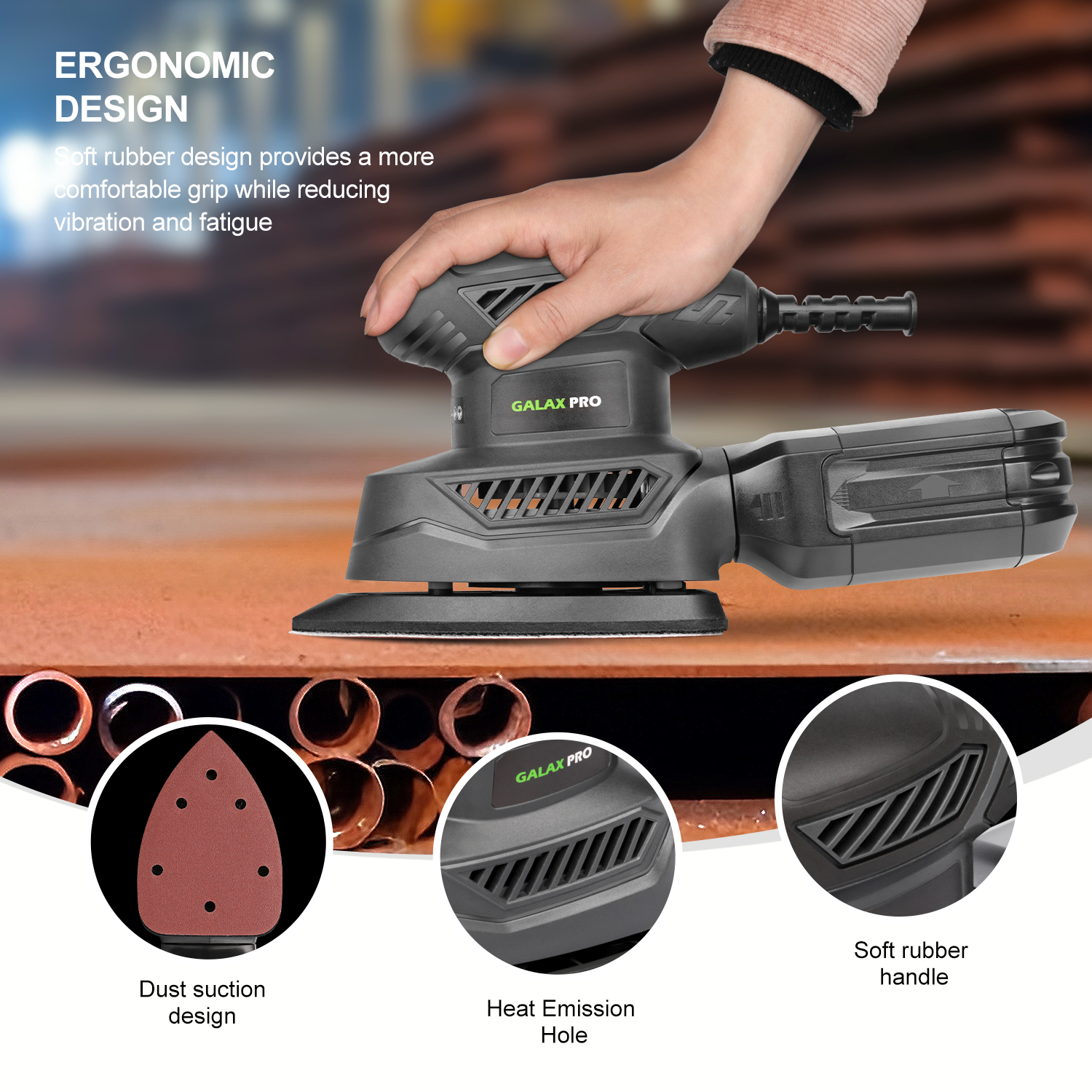 Main product image of 130W Triangular Detail Sander, 13000 RPM, with Dust Collector and 20 Sandpaper Sheets