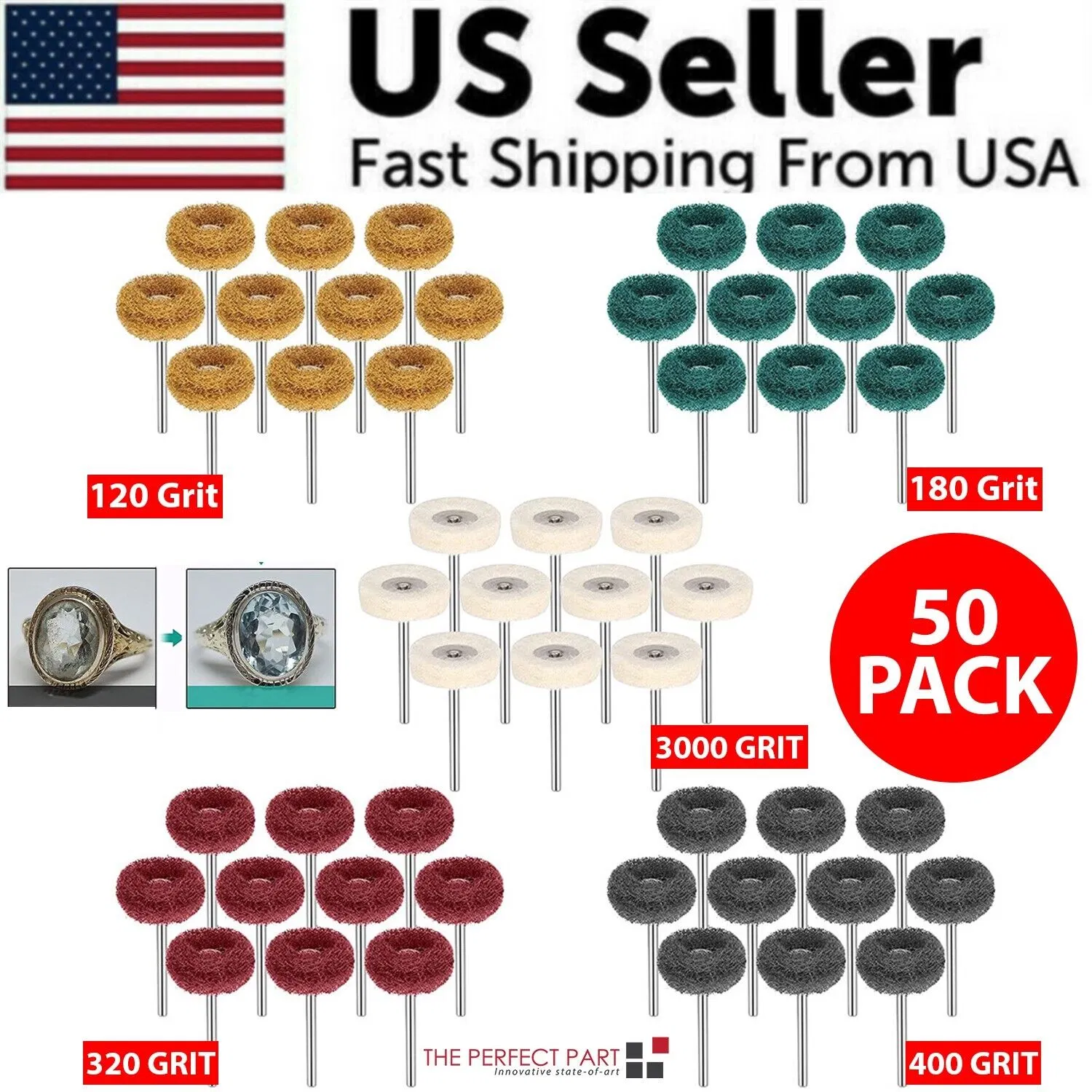 Main product image of 50-Piece Metal Polishing Buffing Wheel Burr Kit, Rotary Tool Accessories for Dremel