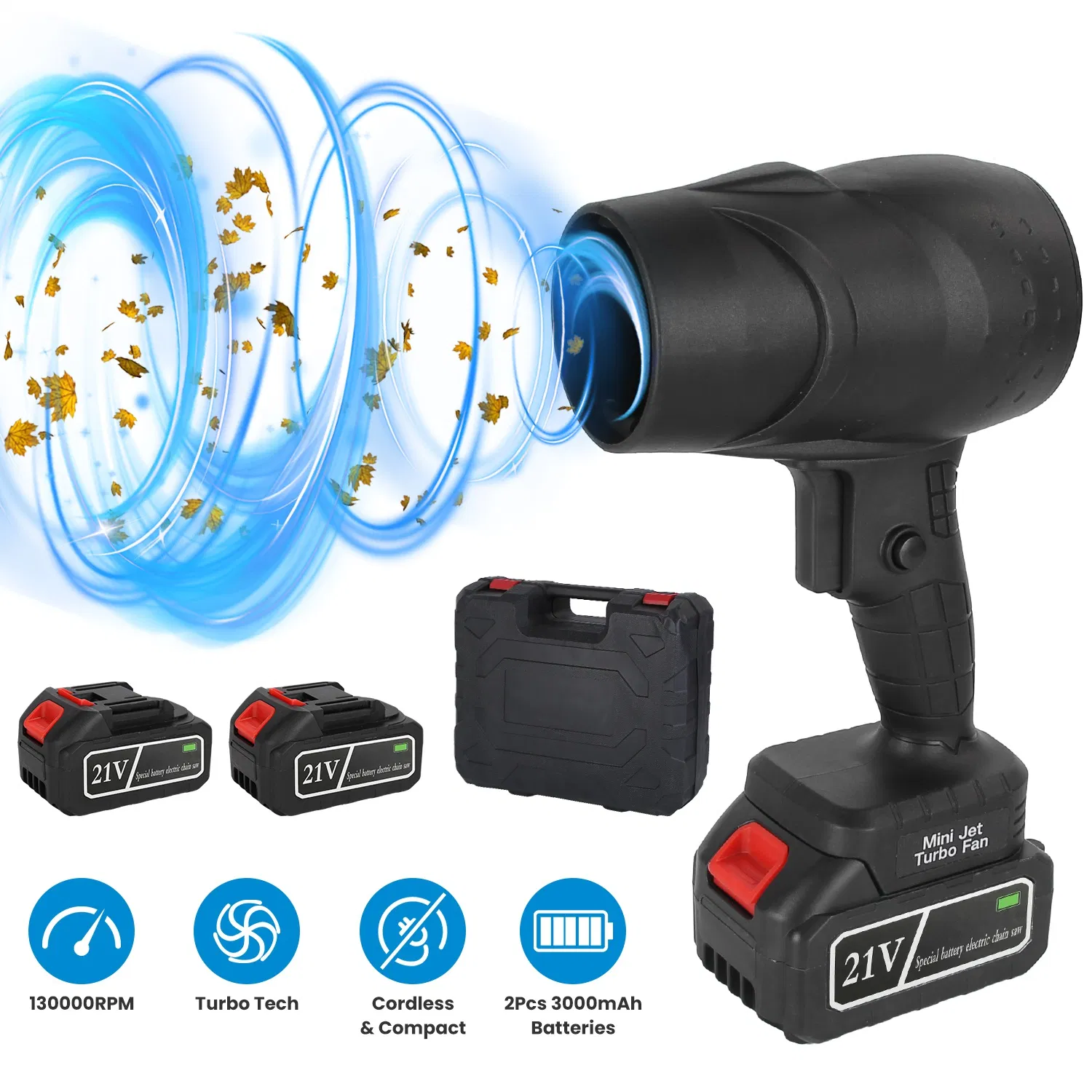 Main product image of Portable Cordless Mini Blower (with Carrying Case), 130000RPM High Wind Speed & 1000W Motor, Wireless Design for Vehicle/Home/Outdoor Debris/Snow Clearing