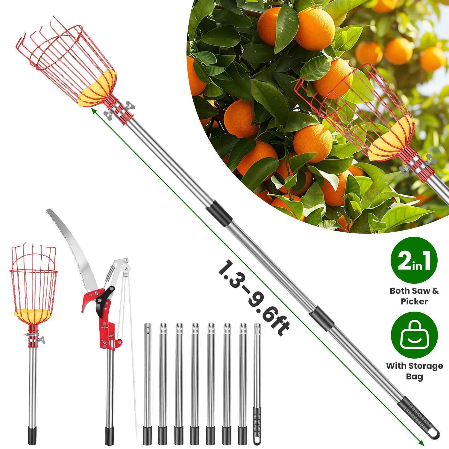 Main product image of 2-in-1 Pole Saw & Fruit Picker with Extendable Stainless Steel Pole