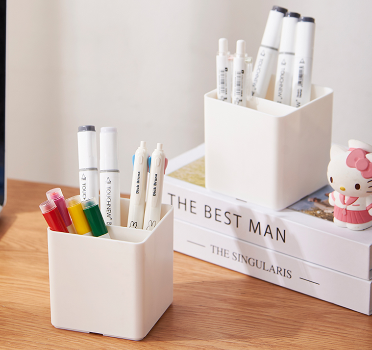 Pen holder-two-compartment model-white-1 piece