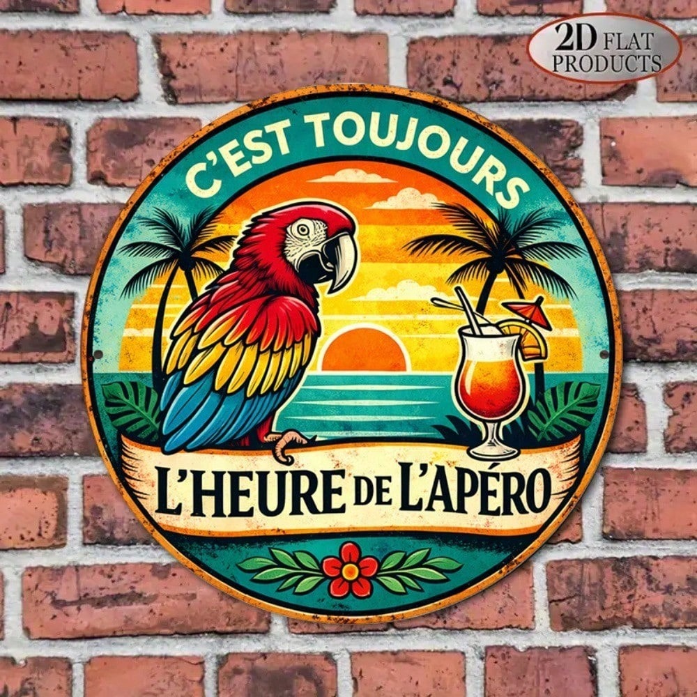 Main product image of 8x8in Round Sign, Parrot Cocktail Image for Wall Mounting