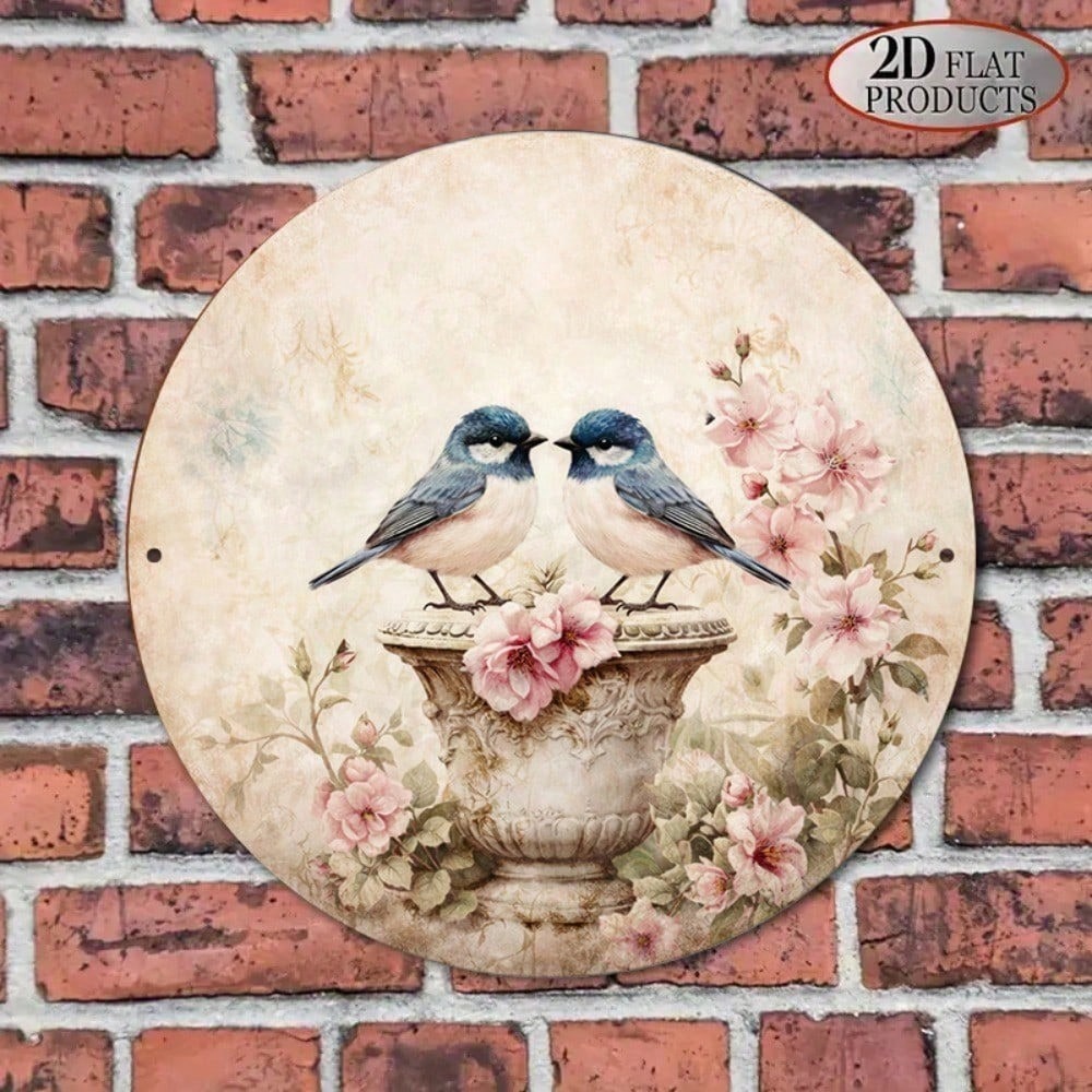 Main product image of 8x8in Round Sign with Bird and Flower Pattern