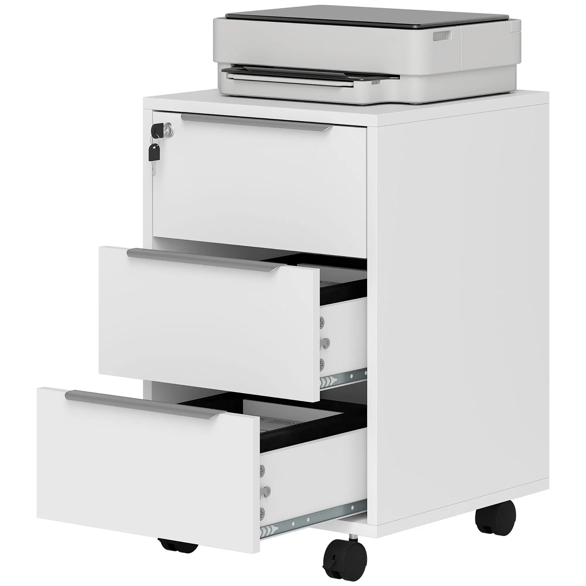 Main product image of 3-Drawer Vertical File Cabinet with Wheels and Lock, White