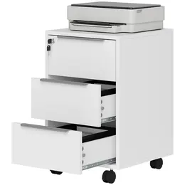 Product image of 3-Drawer Vertical File Cabinet with Wheels and Lock, White
