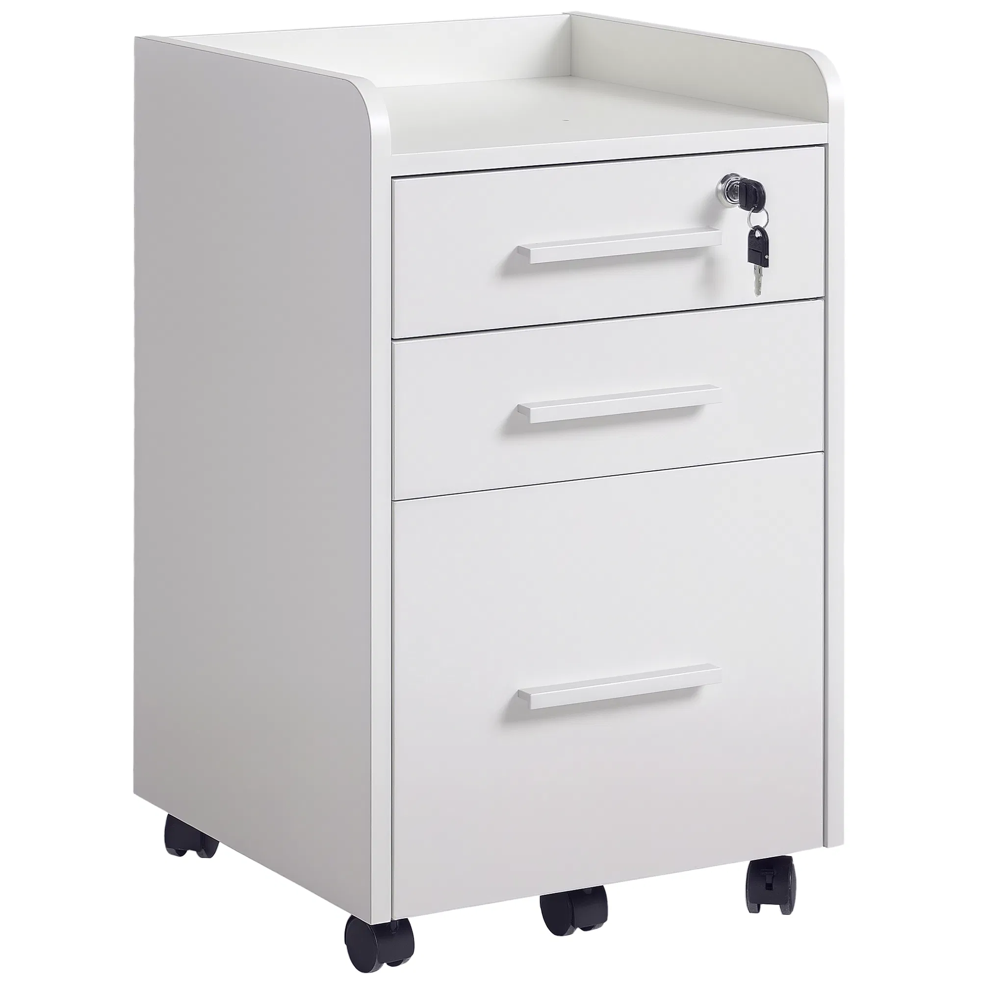 Main product image of 3-Drawer File Cabinet with Lock, Wheels, Letter/A4 Hanging Bars, White