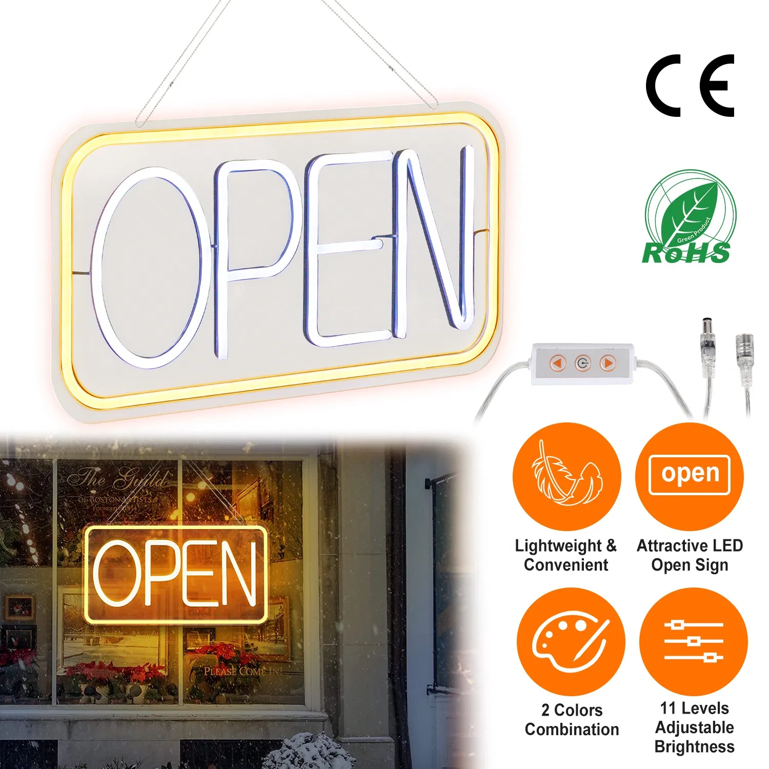 Main product image of LED Open Sign 16.5x9.1in Business Neon Open Sign Advertisement Board with 11 Levels Adjustable Brightness