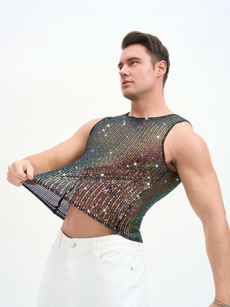 Sleeveless Party Rhinestone Sequin Vest