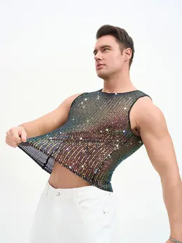 Sleeveless Party Rhinestone Sequin Vest