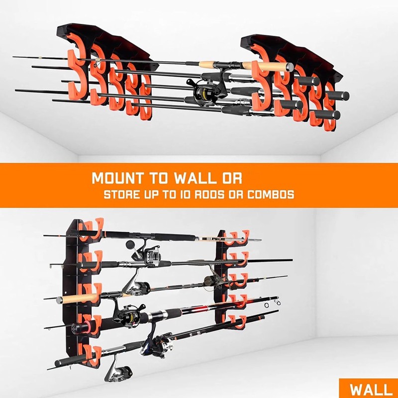 Main product image of 1Pair Fishing Pole Rod Holder 10 Reel Ceiling Or Wall Mount Garage For Storage