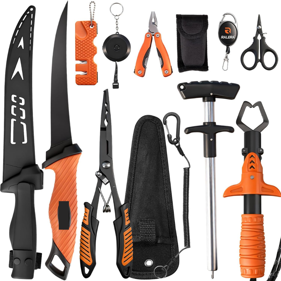 Main product image of Fishing Fillet Knife Set with Pliers, Measuring Tape, Non-Slip Grip