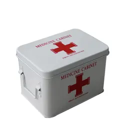 First Aid Kit, First Aid Medicine Supplies Bin - 2-Tier Metal Medicine Storage Tin, Samll First Aid Box With Removable Tray For Home & Workplace Emergency Tool Set