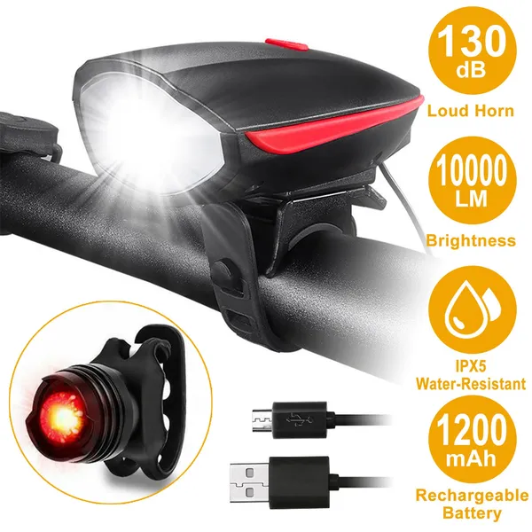 Main product image of Bike Headlight USB Rechargeable LED Bicycle Front Light Rear Tail Light