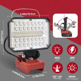 LED Work Light Cordless For Milwaukee M18 18V Battery USB Port Outdoors Lamp