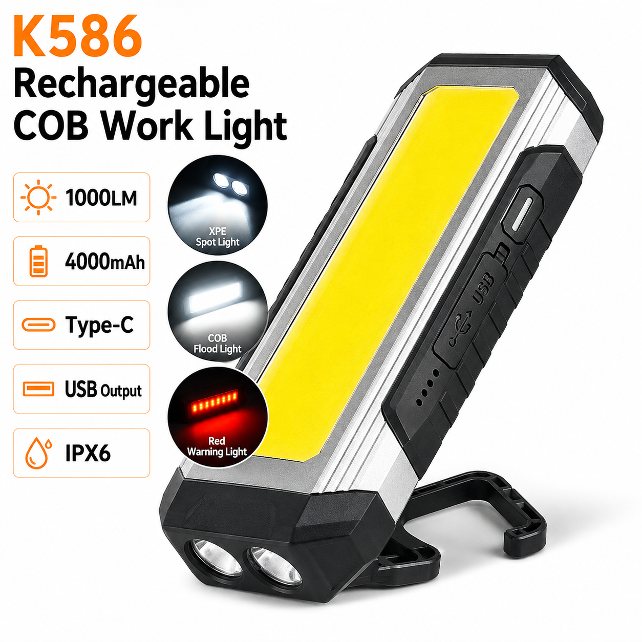 Main product image of LED Work Light K586, Rechargeable, Magnetic, Type C, Power Bank