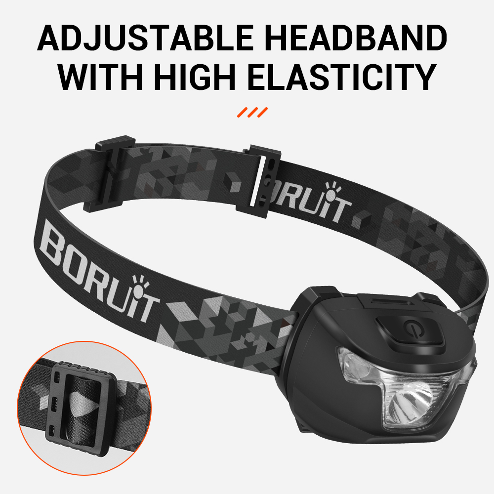 Main product image of BORUiT BR01 White & Red LED Mini Headlamp 240LM 4-Mode Headlight Waterproof Camping Fishig Torch Powered By AAA Battery