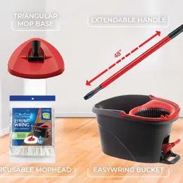EasyWring Microfiber Spin Mop Bucket Floor Cleaning System  Red Gray Standard