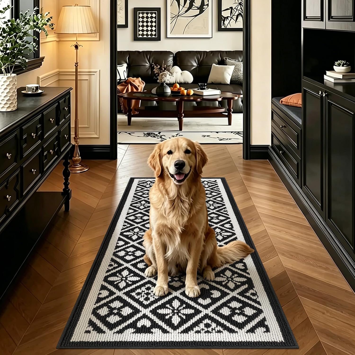 Main product image of Black Runner Rug, 2x6 Ft, Non-Slip, Washable, Rubber Backed