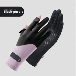 Ice silk sunscreen gloves-black and purple-1 pair
