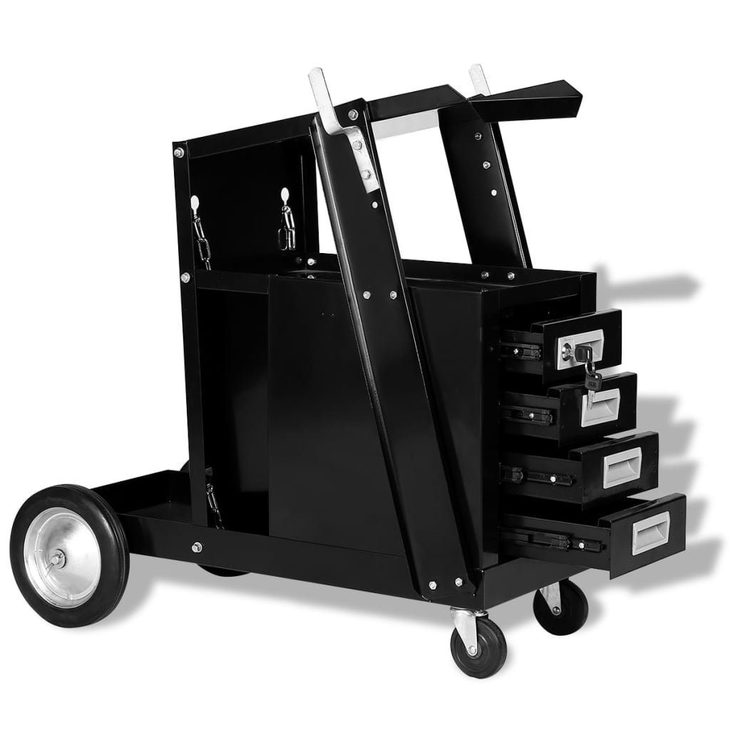 Welding Trolley with 4 Drawers Black