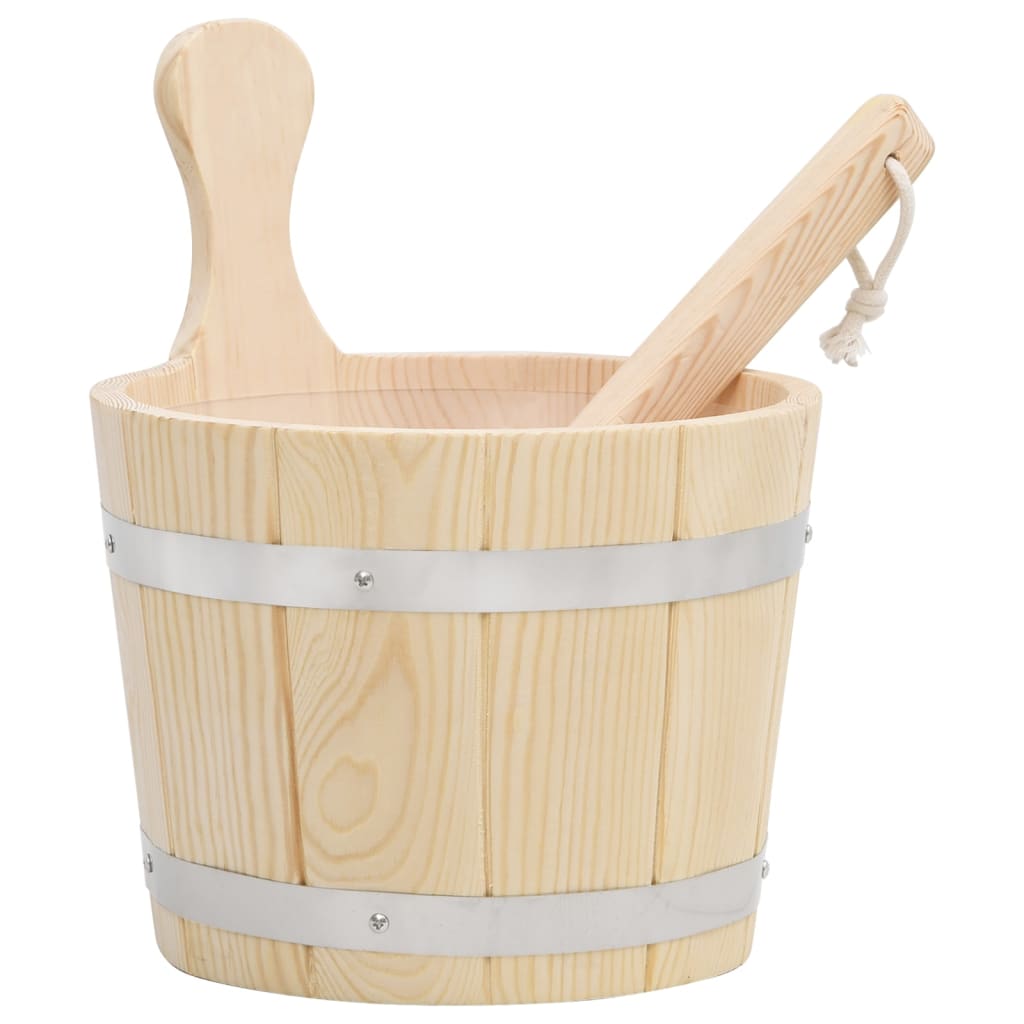 Sauna Bucket and Ladle Set Solid Pine Wood