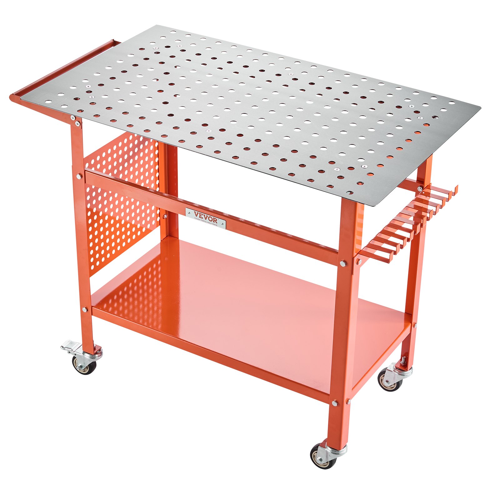 Main product image of Welding Table, 40" X 24" Welding Workbench Table With 800LBS Static Weight Capacity, Movable Steel Work Bench With 4 Wheels (2 With Brake), Double-Layer Storage Board And 5/8-inch Fixture Holes