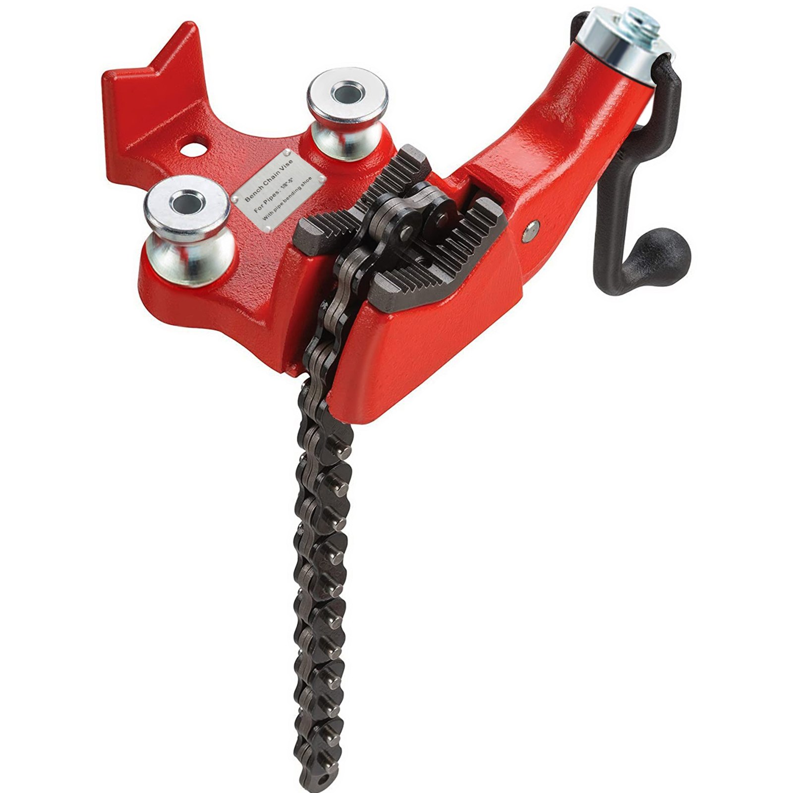 Main product image of Bench Chain Pipe Vise, 1/8 to 5-Inch Capacity, Cast Iron, Crank Handle