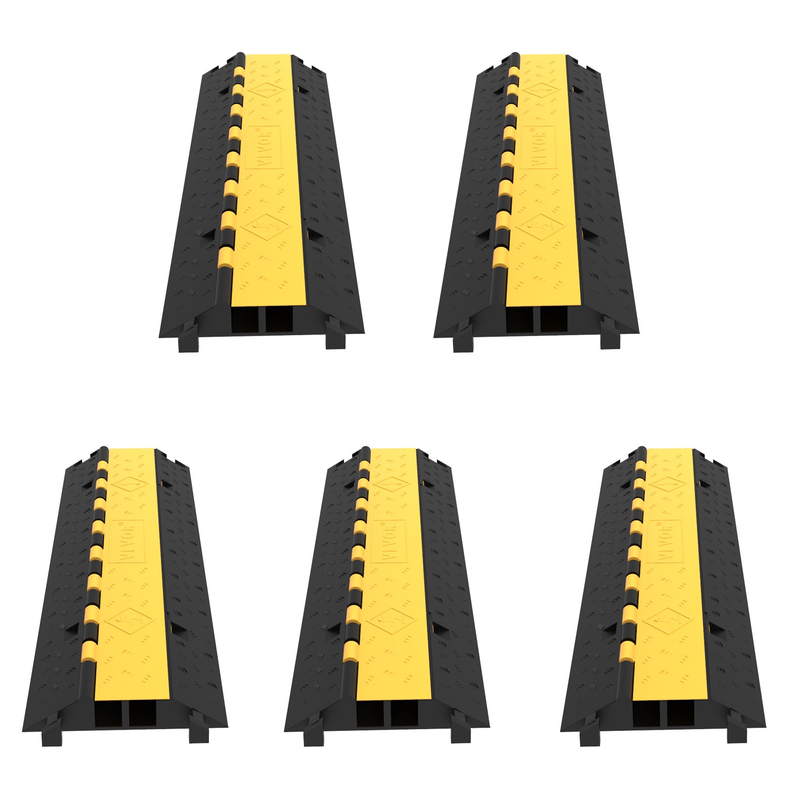 5-Set Rubber Cable Guard, Dual-Channel, Durable 66,000 Lbs Capacity, Wire & Hose Protection Speed Bump For Driveways (2-Channel, 5 Sets-66,000 Lbs)