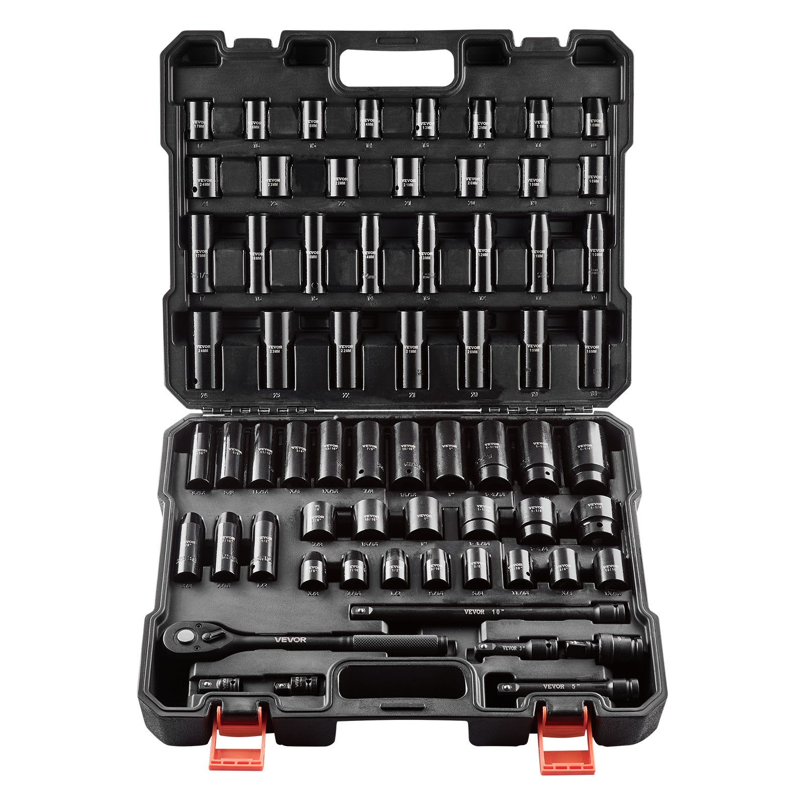 Drive Impact Socket Set 1-2' - 65PCS Deep & Standard Socket Set SAE 3-8' To 1-1-4' And Metric 10-24mm, 6 Point CR-V & Cr-Mo Alloy Steel For Auto Repair - Easy-to-Read Size Markings, Storage Case