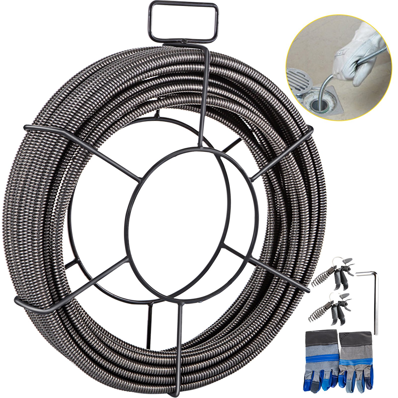 Drain Cleaning Cable 75 Feet X 3/8 Inch Solid Core Cable Sewer Cable Drain Auger Cable Cleaner Snake Clog Pipe Drain Cleaning Cable Sewer Drain Auger Snake Pipe
