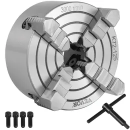 K72-125 Lathe Chuck, 5 Inch, 4-Jaw, Independent Metal Lathe Chuck With Reversible Jaw, Cast Iron Body, 0.276 -2.244 In Internal 1.89 -4.92 In External Jaw Clamping Range, For Lathes Machine