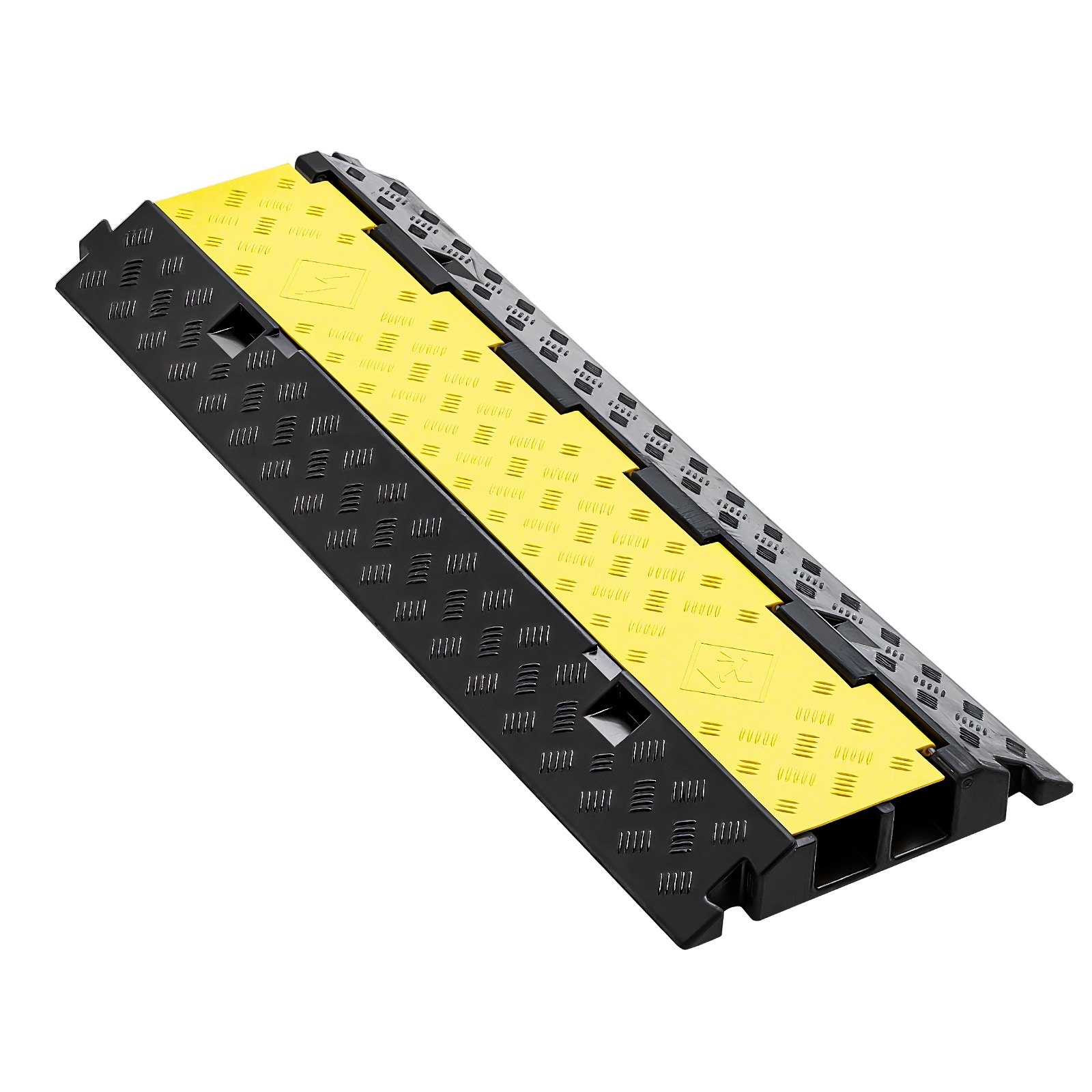 Cable Protector Ramp, 22,000 Lbs/axle Capacity, 2 Channel Heavy Duty Rubber Cord Hose Wire Cover, 2.2 X 2 In Channel, Traffic Speed Bump With Flip-Open Top Cover, For Indoor Outdoor, 1 Pack