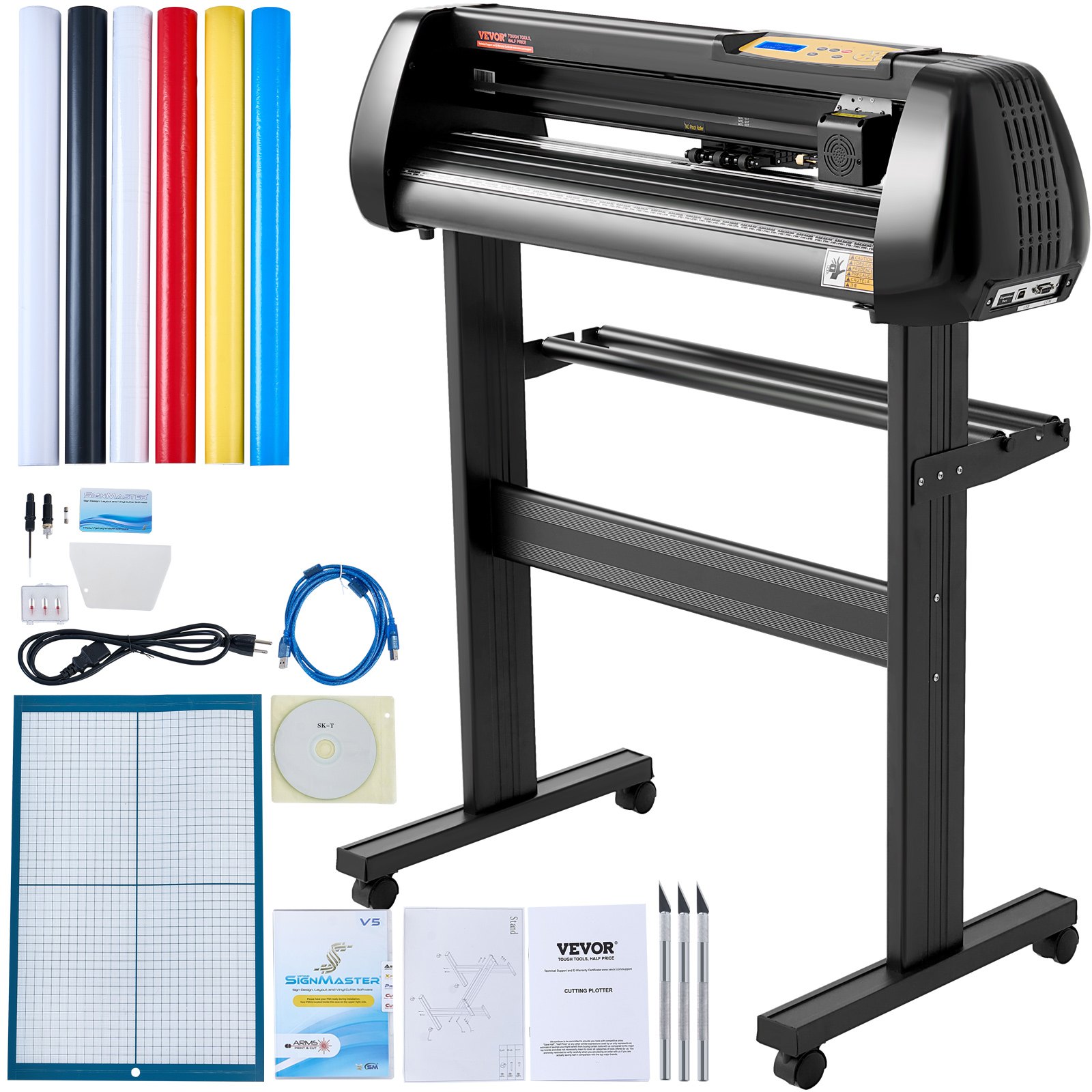 Vinyl Cutter Machine, Upgraded 28 Inch Paper Feed Cutting Plotter Bundle, Adjustable Force & Speed Vinyl Printer With Powerful Stepper Motors, Signmaster Software Compatible With Windows System